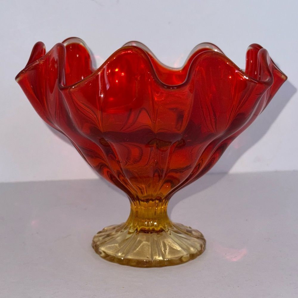 LE Smith Glass Compote Bowl Flame Amberina Vintage